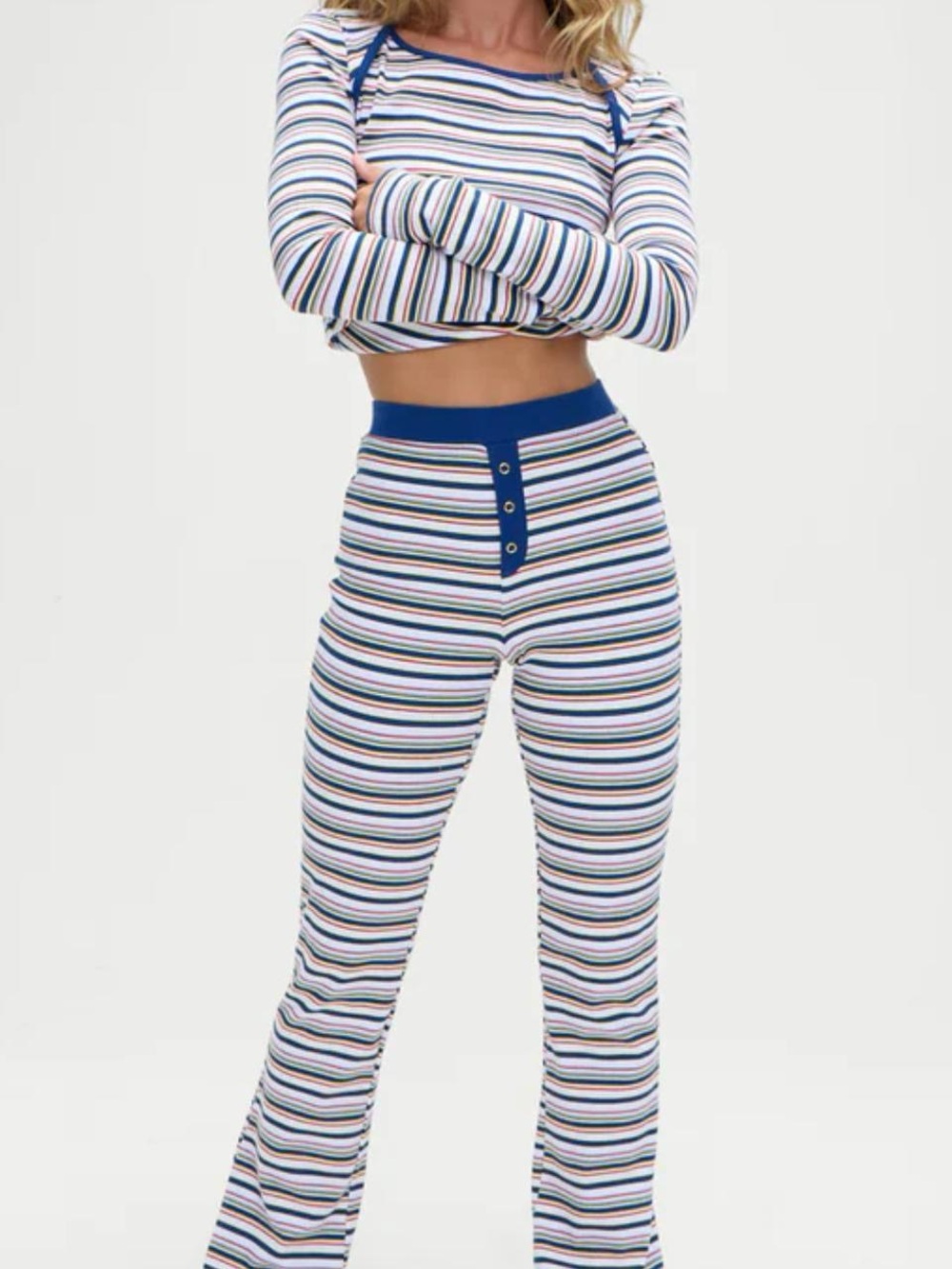 Frankies Bikinis Blair Striped Long Sleeve and Cotton Pants (SET)